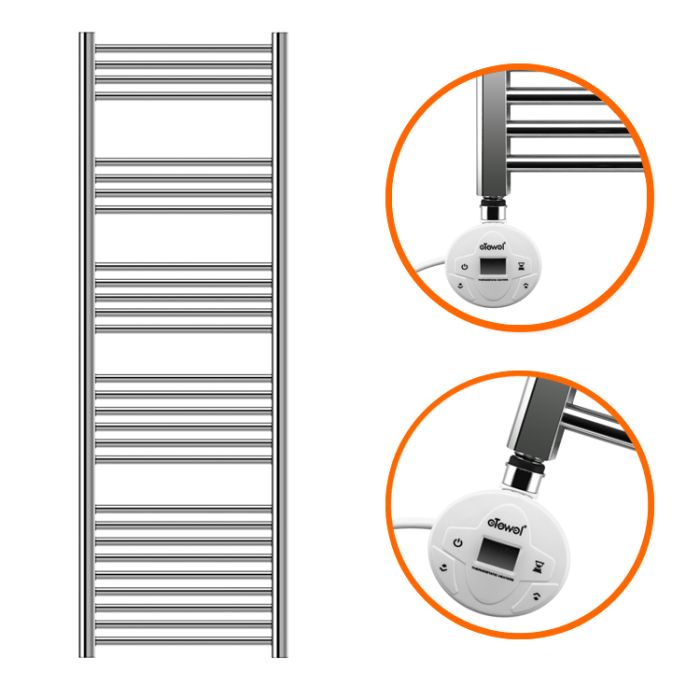 1600 x 400mm Electric Chrome Heated Towel Rail