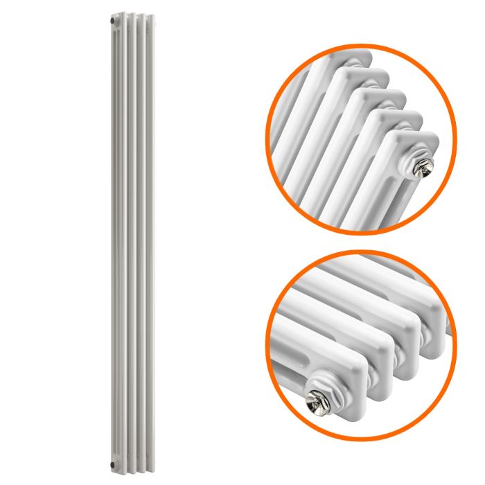 1500 x 203mm White Vertical Traditional 3 Column Radiator