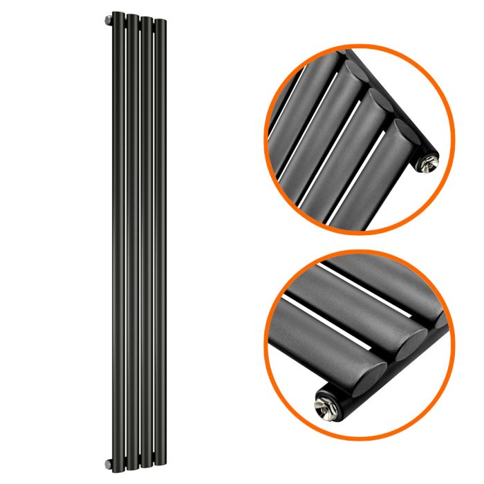 1780 x 236mm Black Single Oval Tube Vertical Radiator 