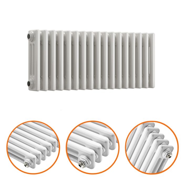 300 x 788mm White Horizontal Traditional 3 Column Radiator