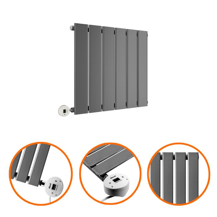 400 x 420mm Electric Anthracite Single Flat Panel Horizontal Radiator