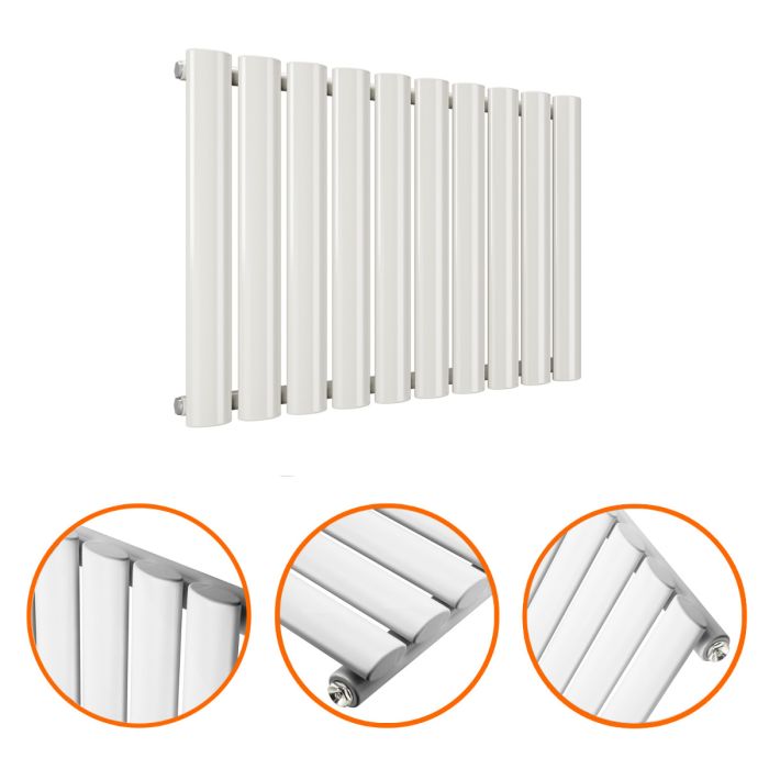 400 x 595mm White Single Oval Tube Horizontal Radiator 