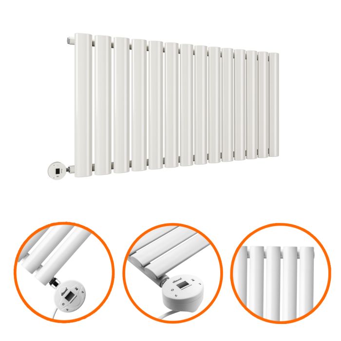 400 x 834mm Electric White Single Oval Panel Horizontal Radiator