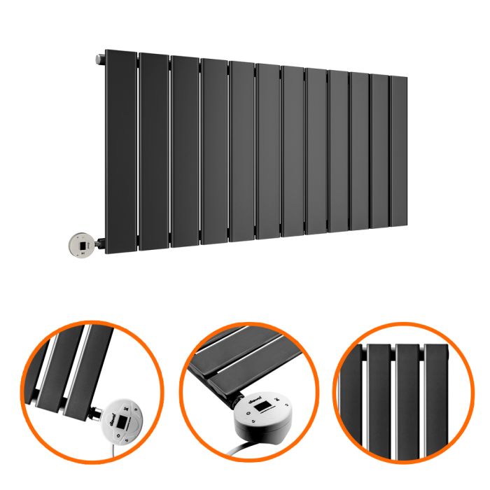 400 x 840mm Electric Black Single Flat Panel Horizontal Radiator