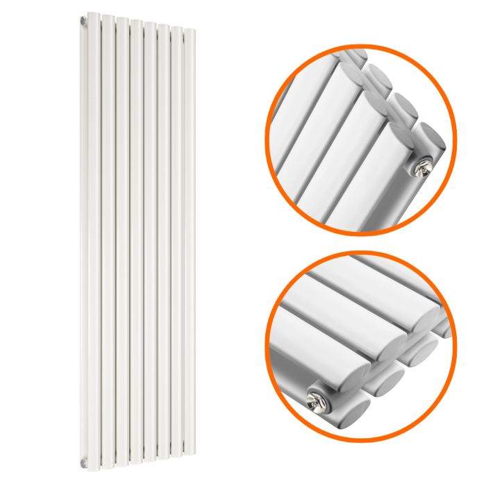 1600 x 472mm White Double Oval Tube Vertical Radiator 