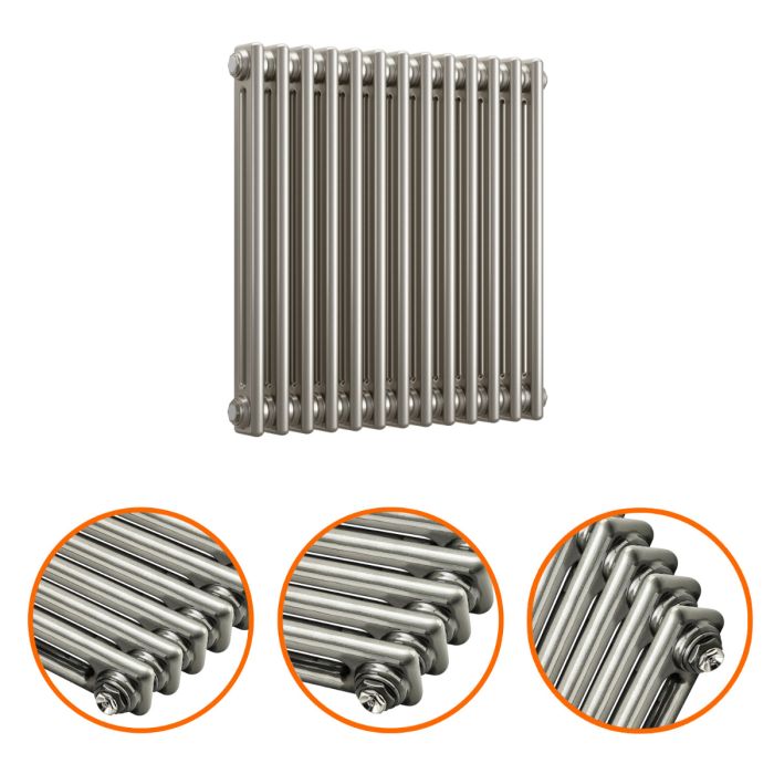 600 x 608mm Raw Metal Lacquered Horizontal Traditional 2 Column Radiator