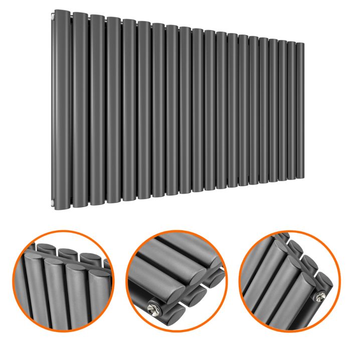 635 x 1180mm Anthracite Double Oval Tube Horizontal Radiator 