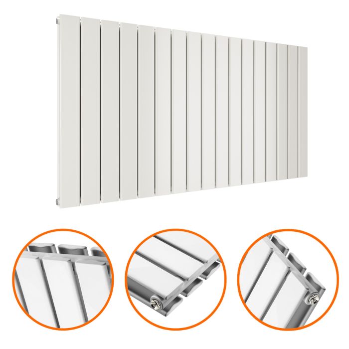 635 x 1190mm White Double Flat Panel Horizontal Radiator 