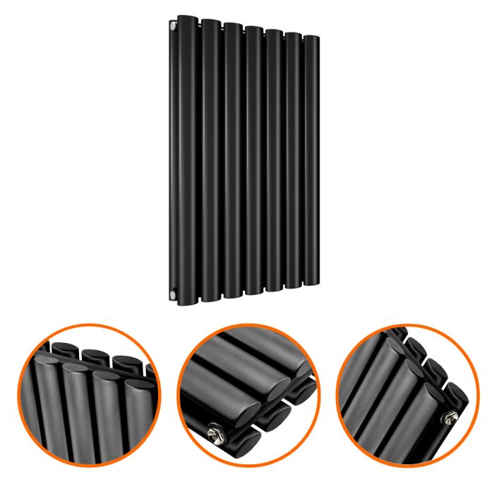 635 x 415mm Black Double Oval Tube Horizontal Radiator 