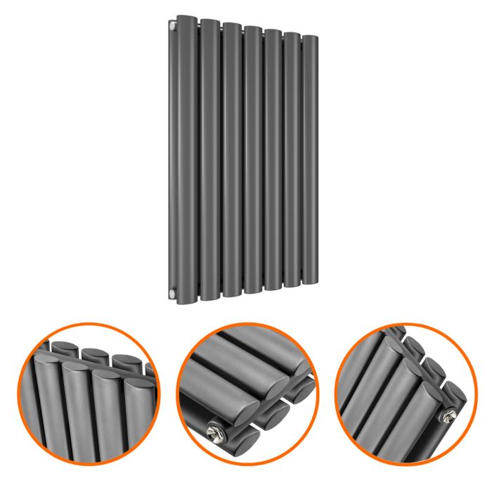 635 x 415mm Anthracite Double Oval Tube Horizontal Radiator 