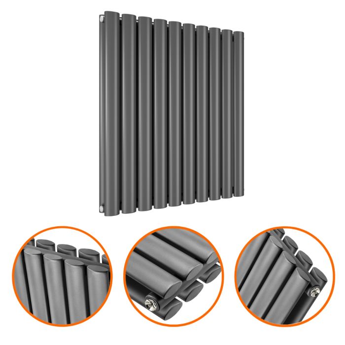 635 x 595mm Anthracite Double Oval Tube Horizontal Radiator 