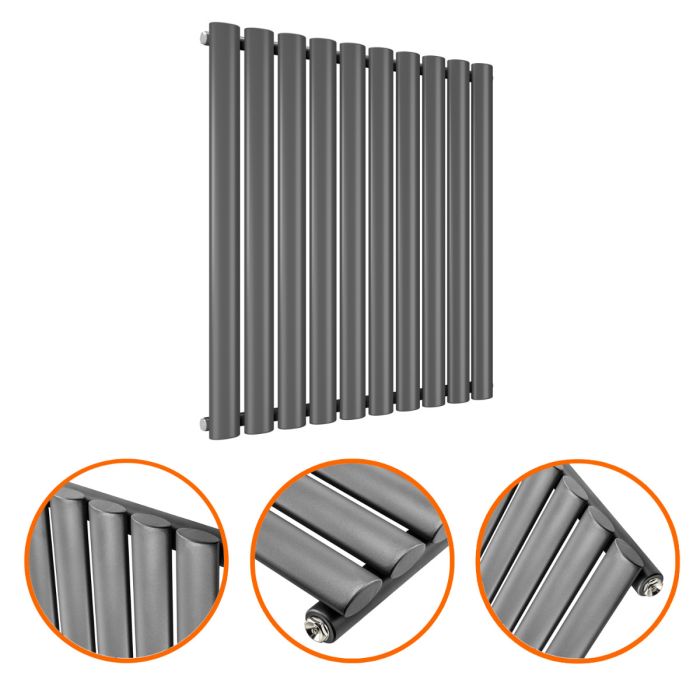 635 x 595mm Anthracite Single Oval Tube Horizontal Radiator 