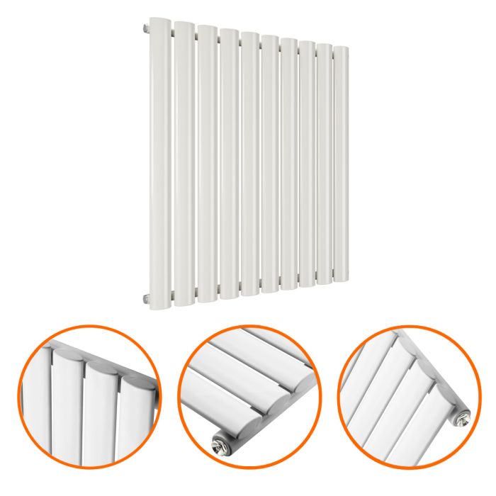 635 x 595mm White Single Oval Tube Horizontal Radiator 