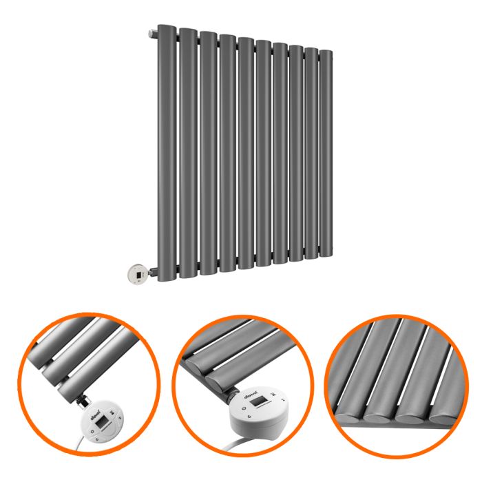 635 x 595mm Electric Anthracite Single Oval Panel Horizontal Radiator