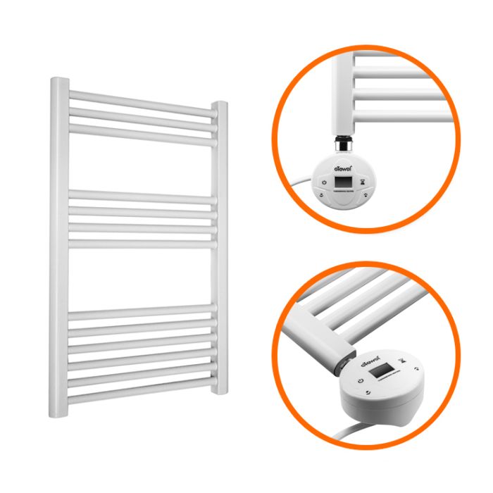 800 x 500mm Electric White Heated Towel Rail