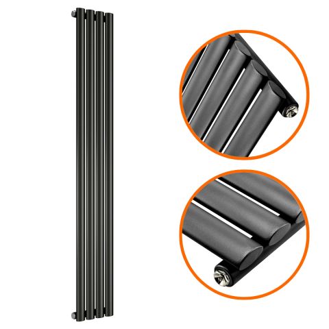 1600 x 236mm Black Single Oval Tube Vertical Radiator 